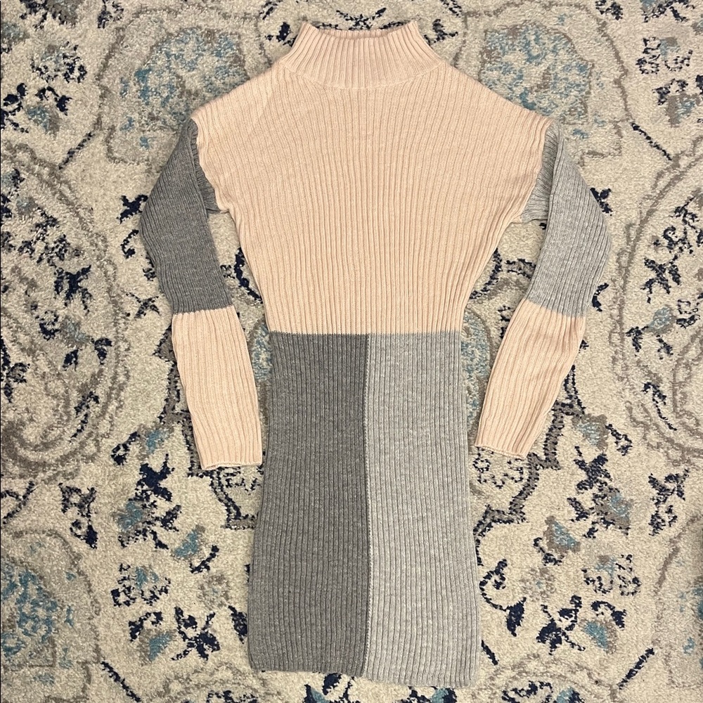 Colorblock Turtleneck Sweater Dress